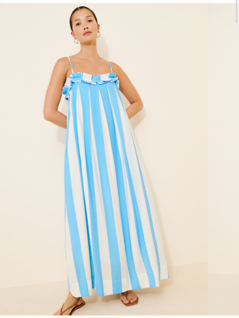 Maeve Blue and White Tiered Ruffle Maxi Dress